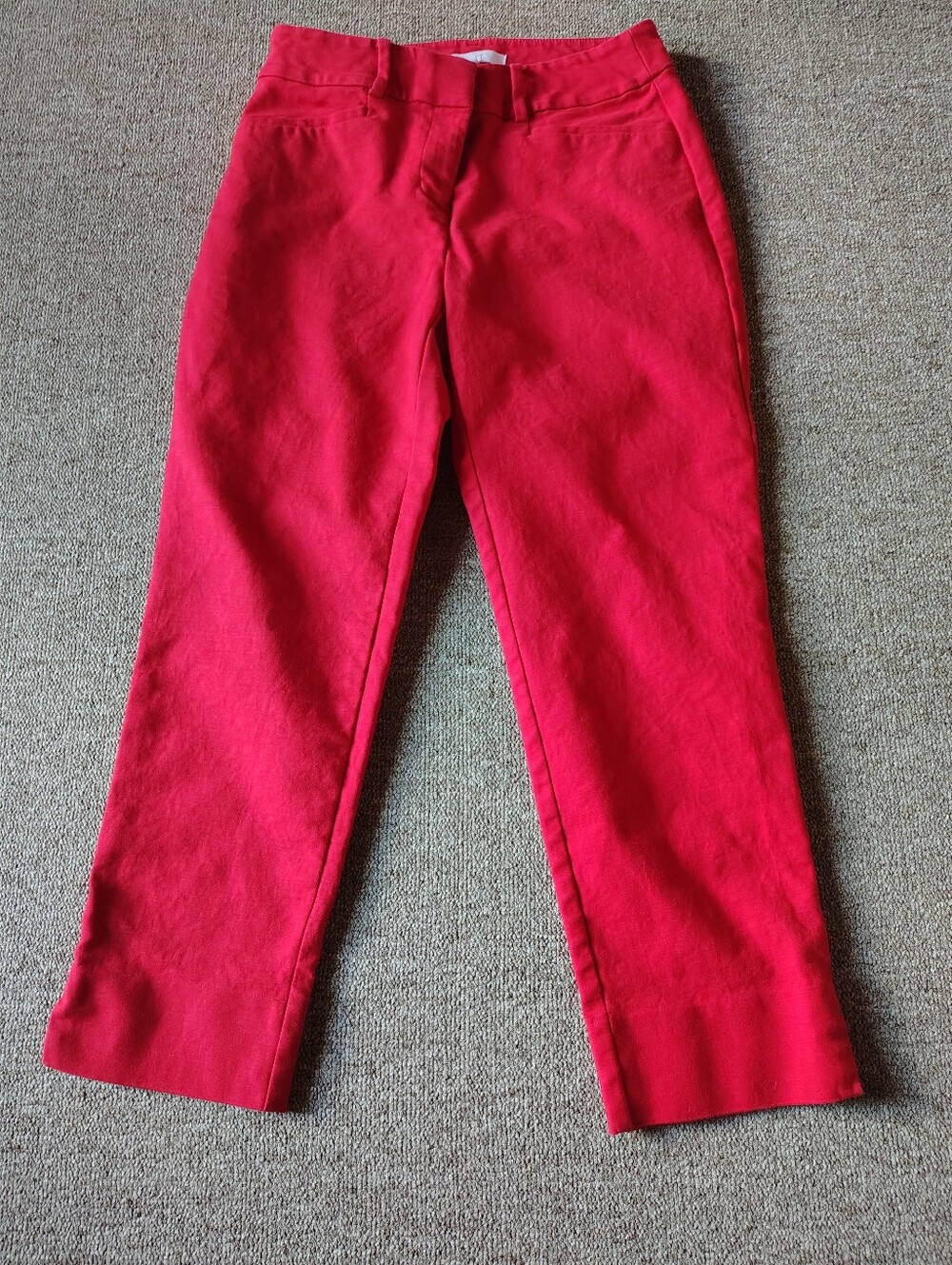 LOFT Curvy Red Solid Flat Front Straight Leg Dress Capri Womens Size 0